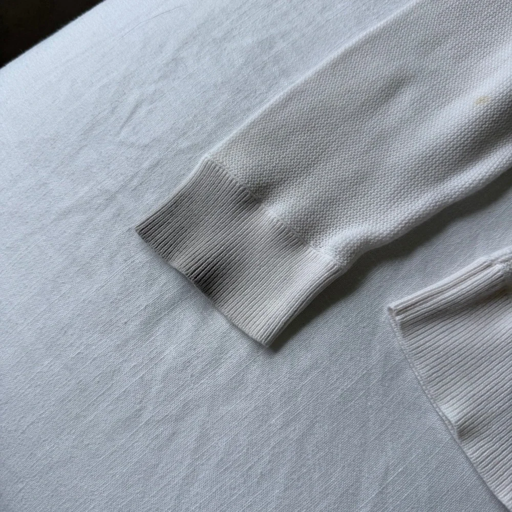 90's Polo Ralph Lauren White 100%‎ Cotton V-Neck Knit Sweater L Hole